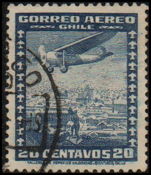Chile C32 - Used - 20c Airplane Over City (1936) (2)