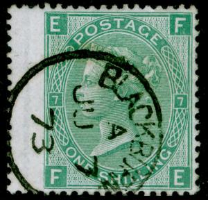 SG117, 1s green plate 7, FINE USED, CDS. Cat £90. FE