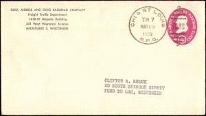 1959 CHI & ST LOUIS  RPO RAILROAD POST OFFICE CANCEL ( RAILROAD FREIGHT RETURN )