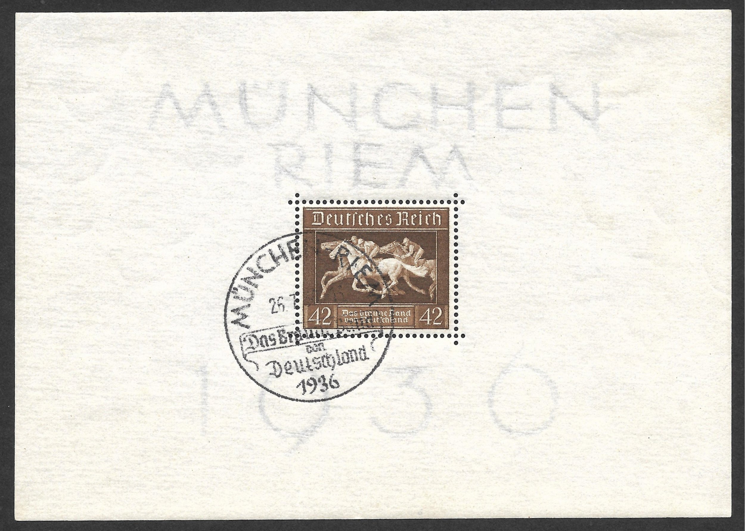 1936 German Horse Racing SemiPostal Sheet, Scott B90 Europe