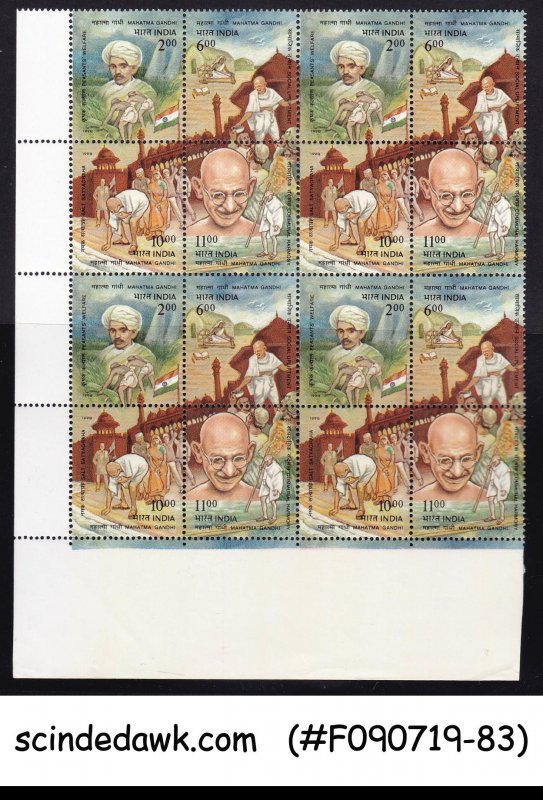 INDIA - 1998 50th Death Anniversary of MAHATMA GANDHI SE-TENANT BLK OF 16V MNH