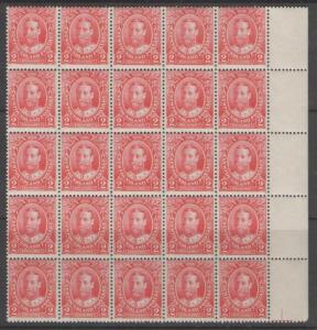 NEWFOUNDLAND SG118 1911 2c CARMINE BLOCK OF 25 MNH