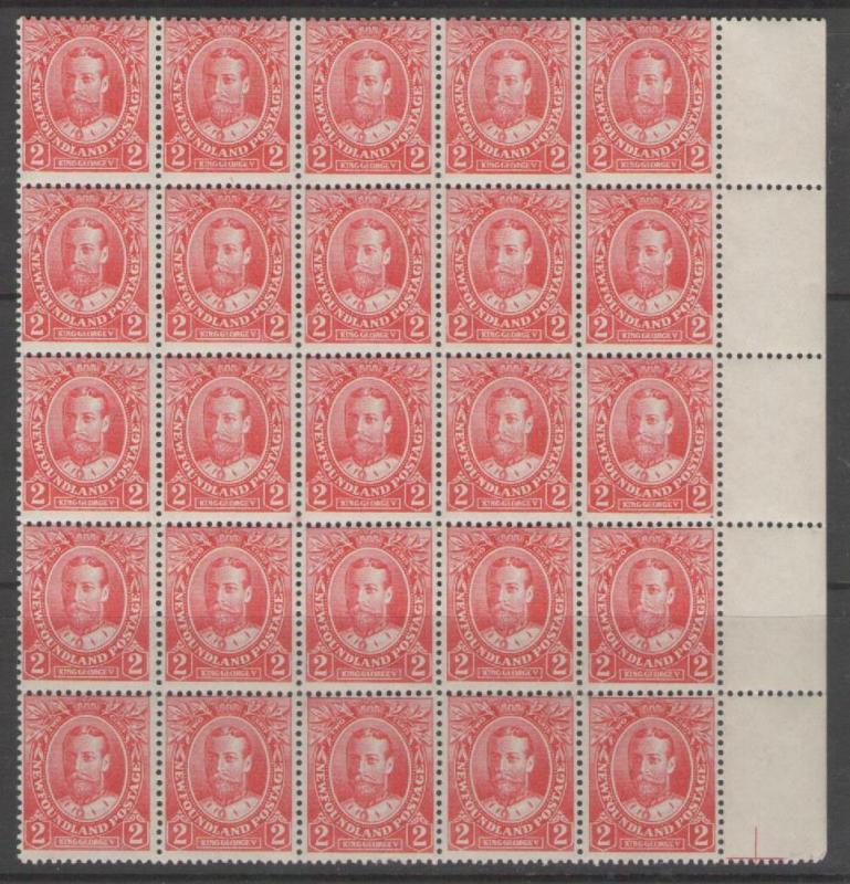 NEWFOUNDLAND SG118 1911 2c CARMINE BLOCK OF 25 MNH