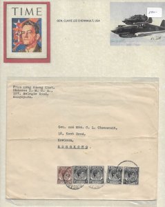 Singapore to Gen Claire Lee Chennault, US Army, Kowloon, Hong Kong 1950 (53253)