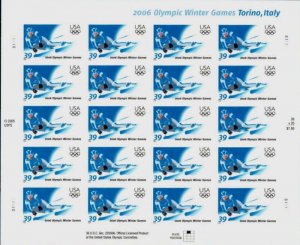 2006 39c Turin, Piedmont, Italy Winter Olympics, Sheet of 20 Scott 3995 Mint NH