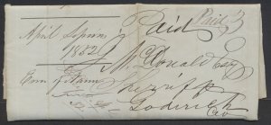 1852 Stampless SFL Manuscript Postmark Hay (Huron-UC) to Goderich Jurors Summons