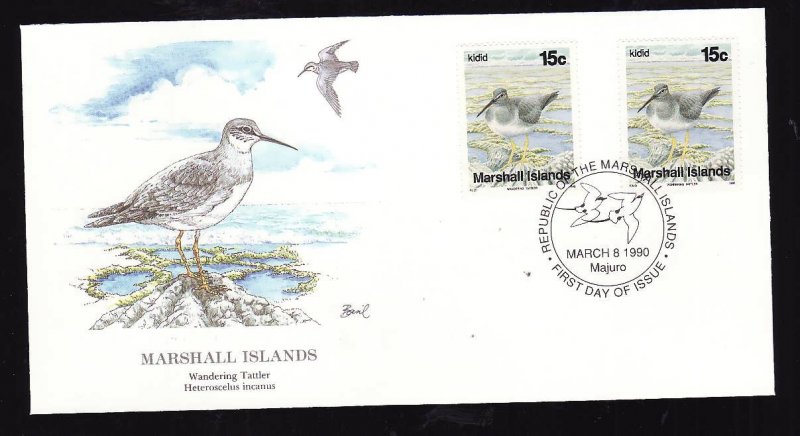 Flora & Fauna of the World #205a-Marshall Is.-Birds-Wandering Tattler-FDC with