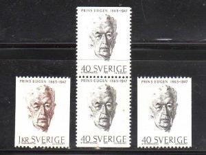 Sweden MNH sc# 683-5 with Pair Prince Eugen 2010CV $2.80