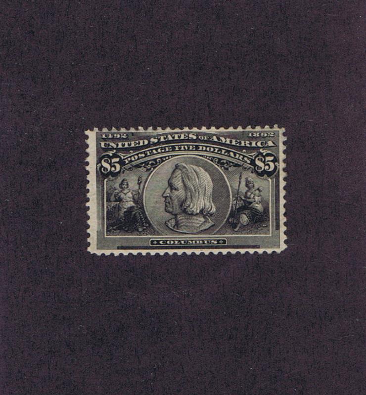 SC# 245 UNUSED ORIGINAL GUM HINGED $5 COLUMBUS, 1893, FINE VERY FINE.  