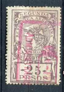 ARGENTINA; Early 1900s classic Revenue Fiscal issue fine used 25P. value