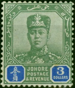 Johore 1918 $3 Green & Blue SG99 Fine & Fresh LMM