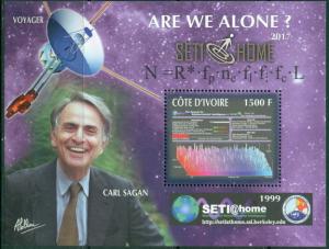 Carl Sagan Space Voyager Science Ivory Coast MNH stamp set 3 sheets