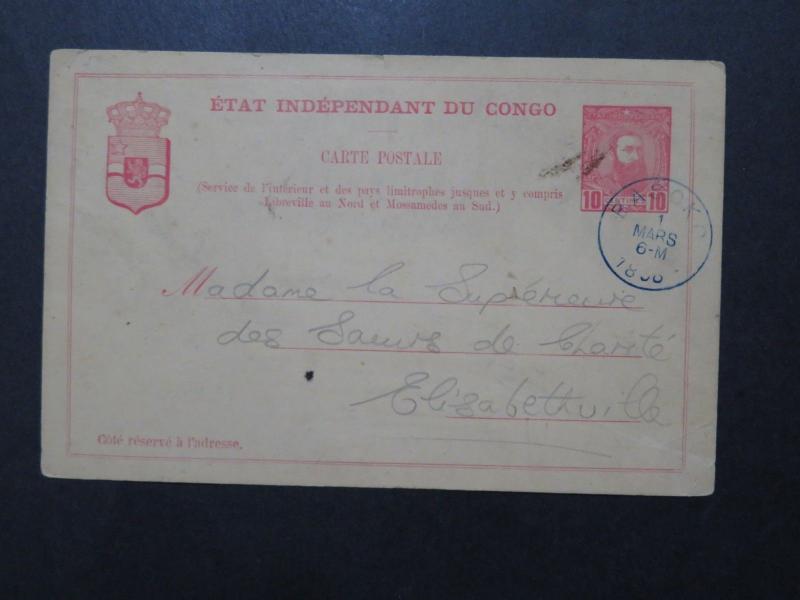 Belgian Congo Late 1800s Potal Card to Elisabethville / Sm Top Tear - Z10058