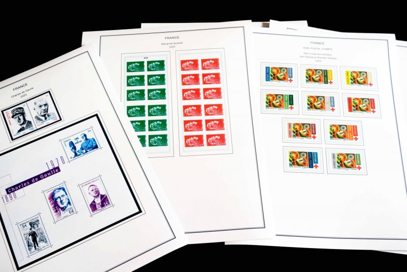 COLOR PRINTED FRANCE 2019-2020 STAMP ALBUM PAGES (63 illustrated pages)