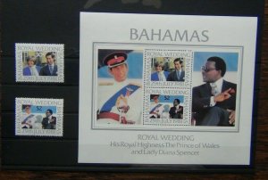 Bahamas 1981 Royal Wedding set & Miniature sheet MNH