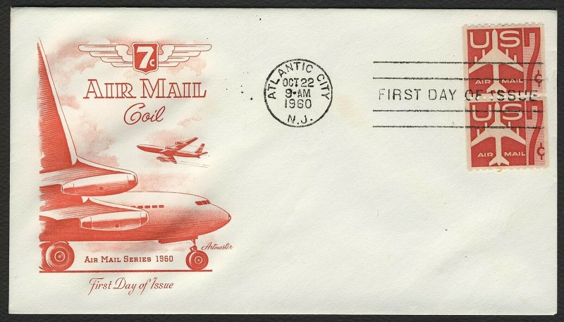 #C61 7c Jet Airliner-Coil Pair, Artmaster-Addressed FDC **ANY 4=FREE SHIPPING**