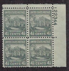 SCOTT  809  PRESIDENTIAL SERIES  4½¢  PLATE BLOCK OF 4  MINT NEVER HINGED