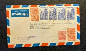 1954 Bombay India RMS F Airmail Cover to Firemens Fund San Francisco CA USA