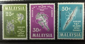 MALAYSIA 1965 3rd South East Asian Peninsular Games SG#28-30 MNH