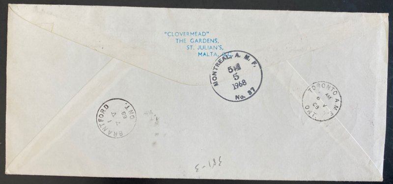 1968 Malta First Day Cover To Canada FDC International Years For Human Rights