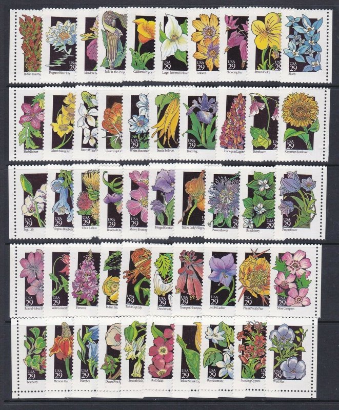 US 2647-2696 MNH 29¢ 1992 WILDFLOWERS Full 50 Stamp Singles Set Very Fine