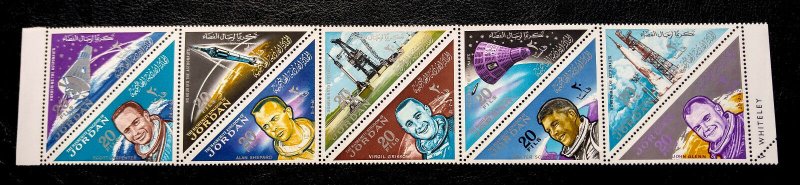 RARE JORDAN 1966 USA SPACE ASTRONAUTS “STRIP OF 5” MNH STAMPS UNIQUE & HARD TO F