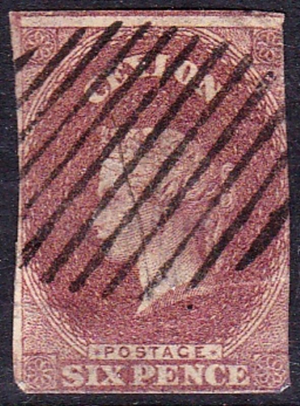 CEYLON 1857 QV 6d Purple-Brown SG1 Used CV£450