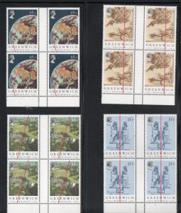 Great Britain Sc 1058-61 1984 Greenwich Meridian gutter blocks of 4 mint NH