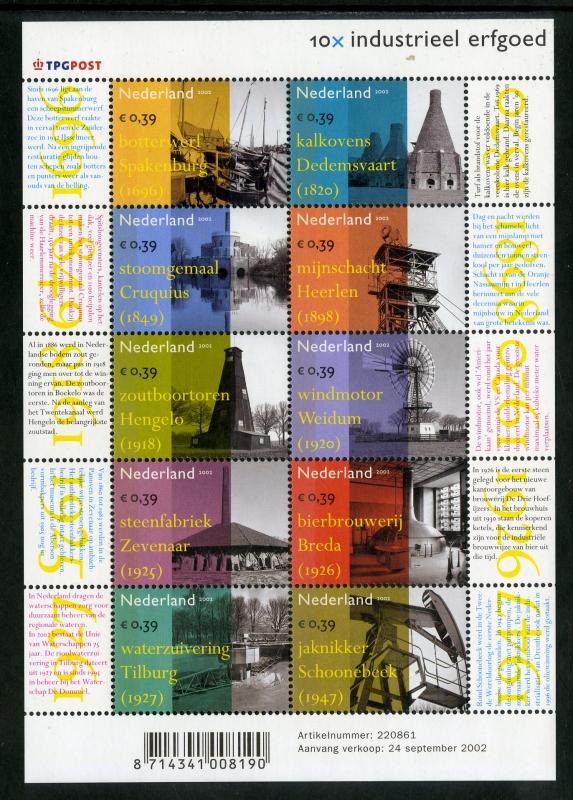 NETHERLANDS 1137 MNH S/S SCV $9.50 BIN $5.75 INDUSTRIAL PLACES