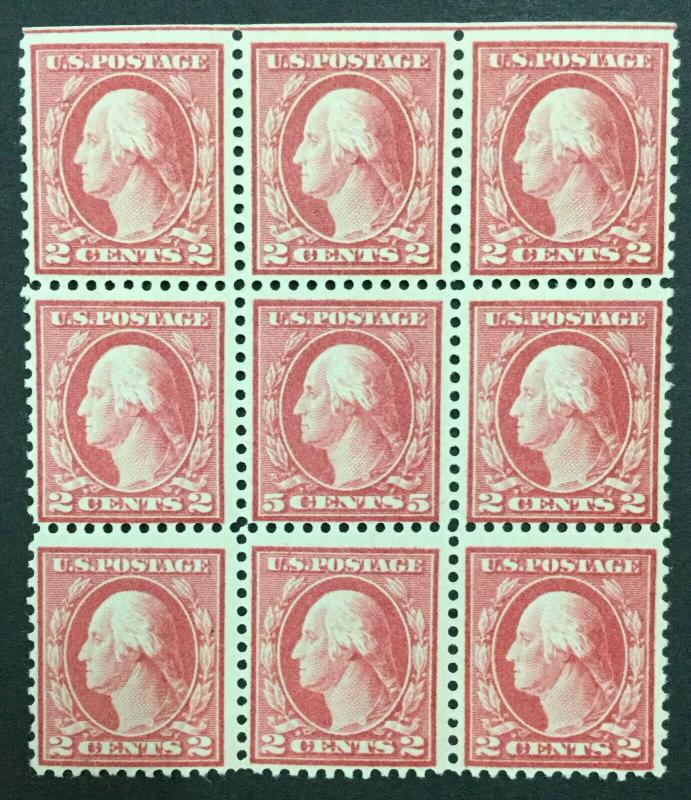 MOMEN: US #505 5c ERROR BLOCK OF 9 MINT OG H #28129