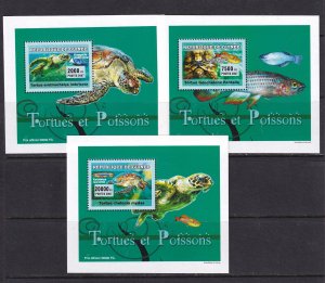 Guinea 2007 Fish Turtles 3 S/Sheets Deluxe Edition MNH