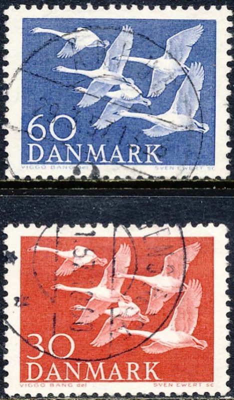 Denmark 1956 Sc 361-2 Whooper Swan Bird Light CDS Stamp Used