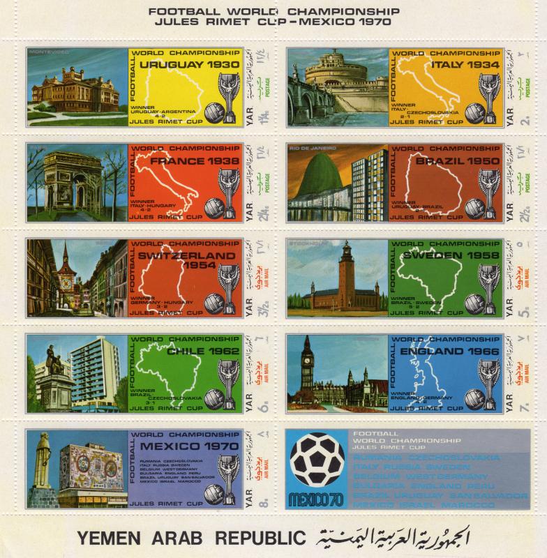 Yemen 1970 Sc#273 World Cup Mexico Shlt (9+1L) Perf.MNH VF