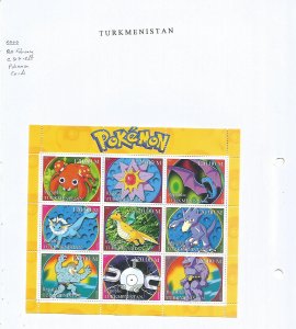 TURKMENISTAN - 2000 - Pokemon - Perf 9v Sheet - M L H - Private Issue