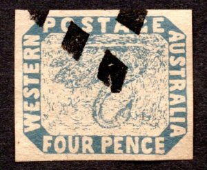 1854, Western Australia, Inverted Swan, Used, Forgery, Sc 3a