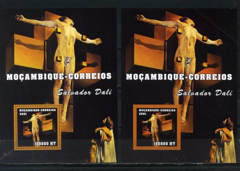 MOZAMBIQUE 2001 Sc#1506 PAINTINGS BY SALVADOR DALI 2 S/S PERF.& IMPERF.MNH