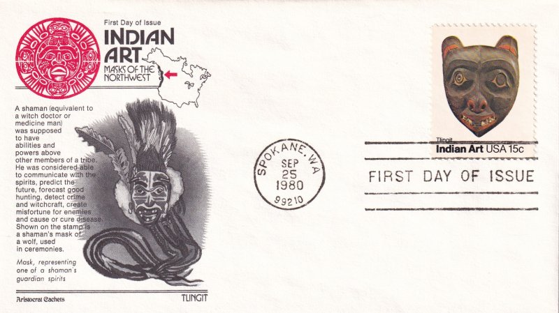 1980, Indian Art-Mask-Tungit, Aristocrat, FDC (E11704)