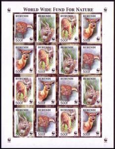 Burundi WWF Sitatunga Imperforated Sheetlet of 4 sets