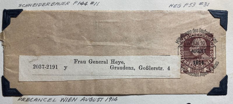 1914 Vienna Austria Podtal Stationery Wrapper Cover Pre Cancel To Graudenz