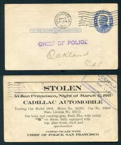 1911 San Francisco, California to Oakland - Stolen 1909 Cadillac Automobile!