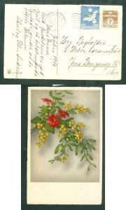 Denmark. Christmas Card 1940, With Seal +7 Ore Odense. Flowers, Berries. Odense