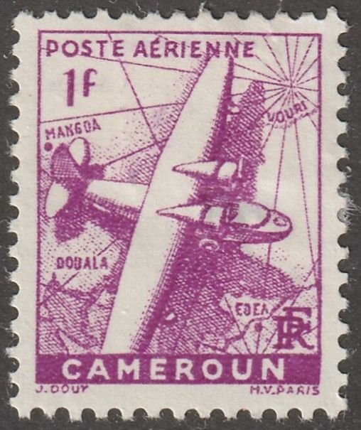 Cameroun, stamp, Scott#c17, mint, hinged,  1f, airmail