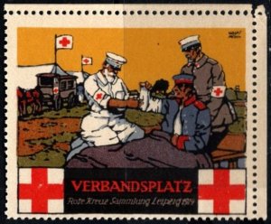 1914 Germany WW I Poster Stamp Driving Place Leipzig Red Cross Collection Fund