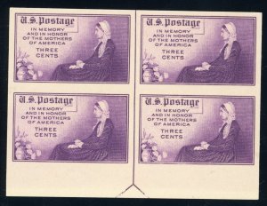 US Stamp #754 Whistler's Mother 3c - Margin Block of 4 - MLH - CV $3.25 