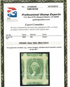 Confederate States Of America #13 Extra Fine Never Hinged Gem Graded 100j Var