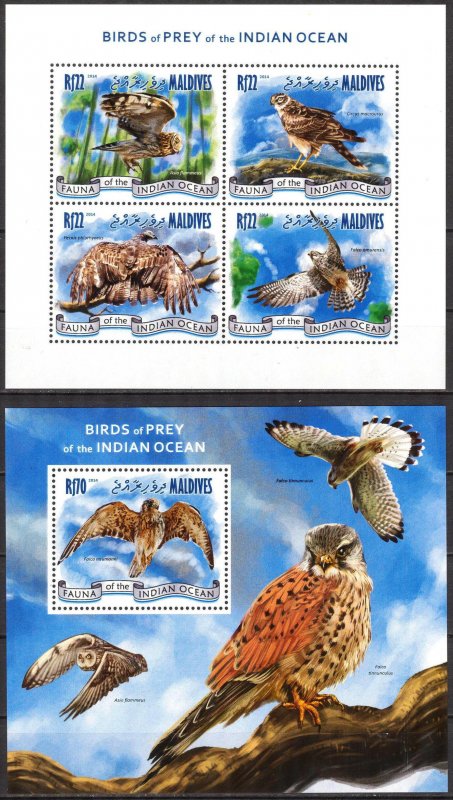 Maldive Islands 2014 Birds of Prey of Indian Ocean Sheet + S/S MNH