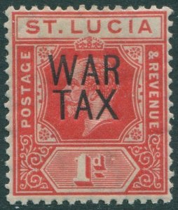 St Lucia 1916 SG89 1d red KGV WAR TAX ovpt 2 lines MLH