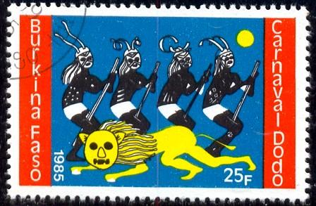 Dodo Carnival, Lion, 4 Dancers, Burkino Faso stamp SC#756 used