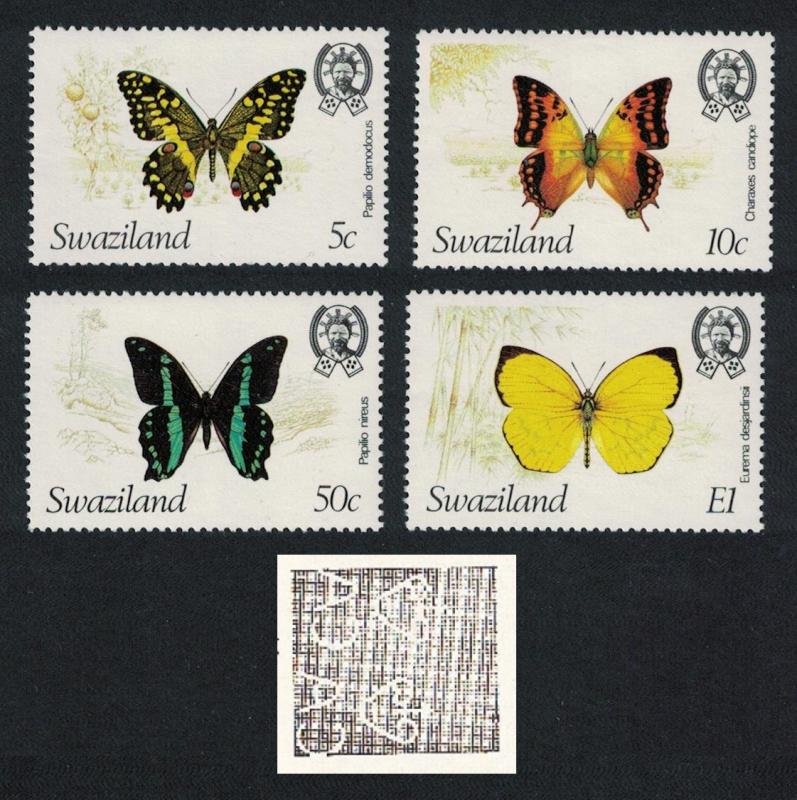 Swaziland Butterflies 4v Watermark Ww14 'Crown to Right' SG#393-396 MI#392-395