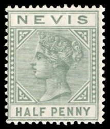 Nevis #21 Cat$14, 1883 1/2p green, very lightly hinged